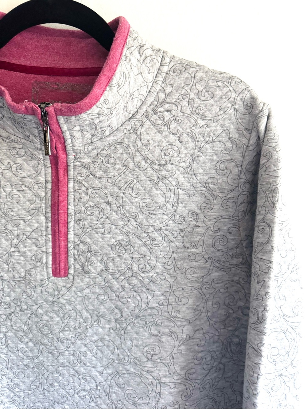 Women’s Heather Gray Quilted Half-Zip Pullover with Pink Trim